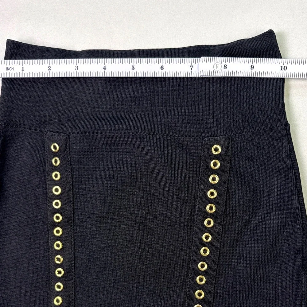 Rock & Republic Black Grommet Bandage Pencil Skirt Gold Eyelet XS High Waist